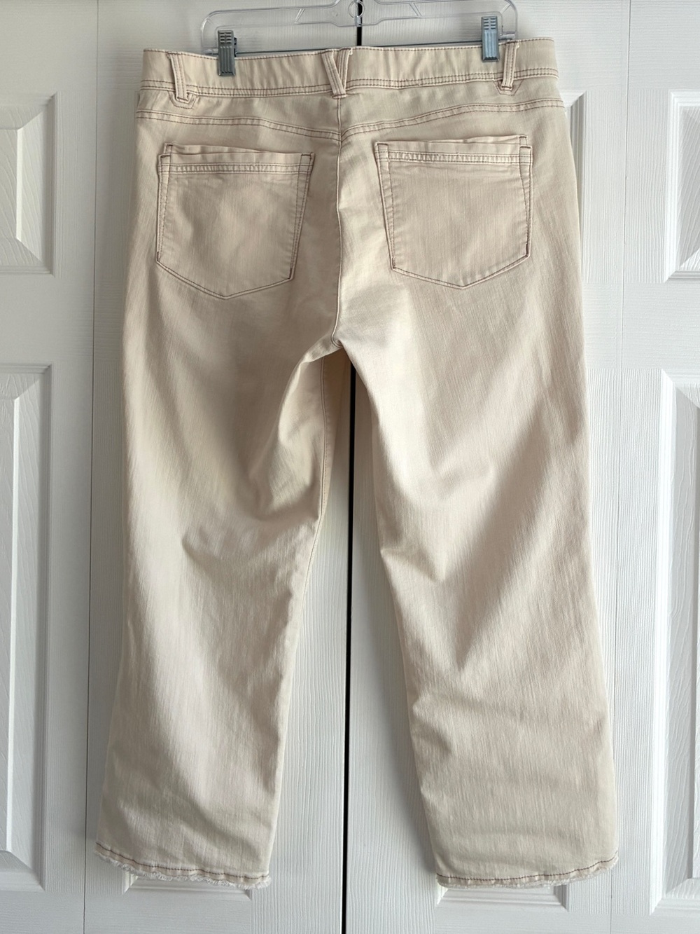 Democracy Cropped Jeans 16 Cream Ivory Straight Leg Stretch Raw Frayed Hem Denim - Picture 5 of 14